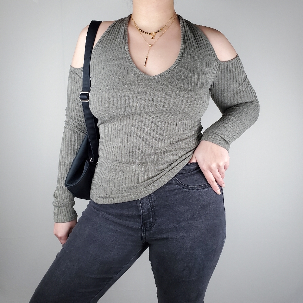 Fashion Nova Brown Green Halter Sweater